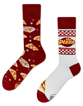 Many Mornings - Pizza Slice - Mismatched Socken (as3, numeric, 43, 46, Large, Erwachsener, Mehrfarbig, Baumwollmischung, 2 Stück, Unisex, Socken, Lässig, Tube Socken, Erwachsene (Unisex))