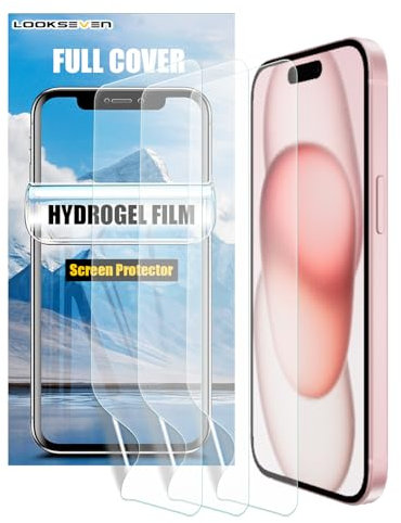 LOOKSEVEN 3 Pack Hydrogel Film Transparent Soft TPU Screen Protector Compatible with iPhone 15 High Sensitivity Protective Film (Not Tempered Film)