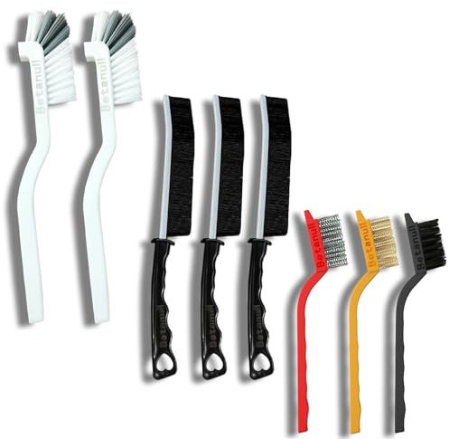Betanull Crevice Cleaning Brush Set, Multi-Purpose Hard Bristle Brushes for Deep Cleaning Kitchen, Bathroom, Grout, Sink, Cup, Teapot, Bottle, Blender, Corners, Tight Spaces & More