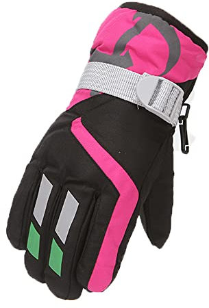 Skihandschuhe Kinder wasserdichte und Winddichte Schneehandschuhe für Junge/Mädchen Unisex Winterhandschuhe für Wintersport Skifahren Snowboard Reiten Laufen Wandern (Z0#Schwarz Rot,M(7–11 Jahre))