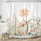 ASDCXZ Blumen Duschvorhang 180x200 cm, Frühling Handgemalt Rose Blumen Grün Blätter Weiß Bad Waschbar Duschvorhänge Polyester Textil Wasserdicht Badevorhang für Badewanne mit 12 Haken