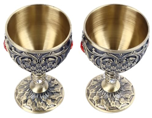 Qcwwy Copa de Vino de Metal Vintage, Copa de Vino Artesanal en Relieve Durabilidad y Longevidad de Metal Diseño Exquisito para Fiestas de Cumpleaños (Bronce)