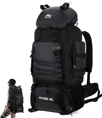 Augot Trekkingrucksack, 90L Große Kapazität Wanderrucksack Leichter Campingrucksack Herren Damen Wasserdicht Reiserucksack Outdoor Sport Tagesrucksack für Camping Trekking Klettern (Schwarz)