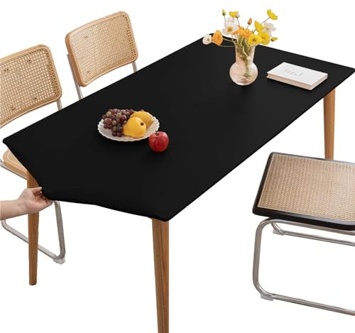 KFDZSW Tischdecke Abwischbare Tischdecke, Wasserdicht Elastische PVC Fitted Vinyl Tischabdeckung Schutz Rechteckig, Für Küche Indoor Outdoor Picknick Camping (Schwarz,80X120CM)
