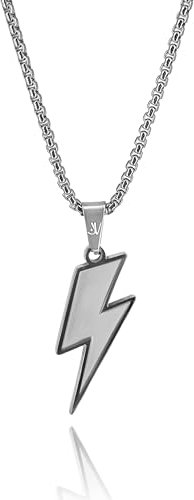 JVillion Blitz-Anhänger Halskette Silber Herren, Box Kette, Streetwear Modeschmuck, Edelstahl, 50-60cm, Wasserfest & Nicht-Abfärbend (55)
