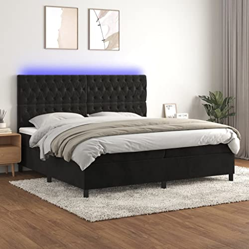 ZQQLVOO Bed Frame Lattenrost Palettenbett Bodenbett Boxspringbett mit Matratze & LED Schwarz 200x200 cm Samt