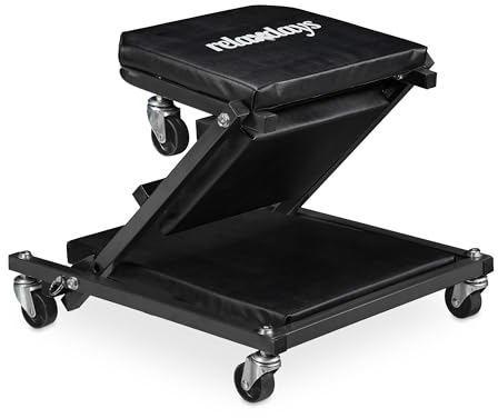 Relaxdays Rollbrett Werkstatt bis 150 kg, 2in1 Rollsitz & Werkstattliege, klappbar, 360° drehbar, Auto, Stahl, schwarz