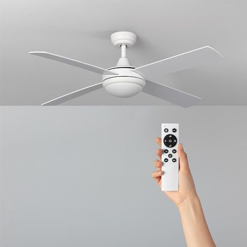 TECHBREY - Ventilador de Techo Silencioso | Motor DC Eficiente | 6 Velocidades | Función Verano/Invierno | Mando a Distancia, Blanco, Con Luz, 132 cm