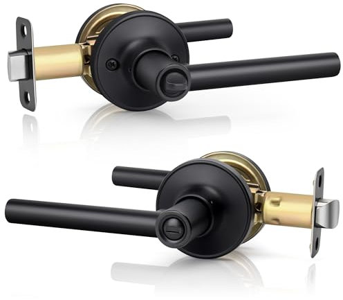 Gaurqiah Privacy Door Handle, Round Design Keyless Door Lever with Lock, Reversible Door Lever for Bathroom Bedroom, Matte Black