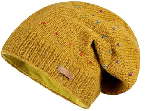 alpengoa McRon Damen Gefütterte Beanie Wollmütze Modell Lizzy Regenbogen Ocker 150R