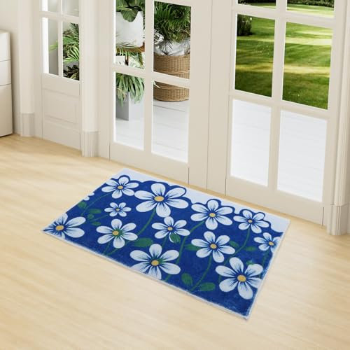 LY4U Zerbini per Interni, Zerbini Morbidi Lavabili in Lavatrice, Assorbente Antiscivolo a Basso Profilo per Ingresso, Cucina, Porta Posteriore Anteriore, Animali Domestici e Cani, 50x80cm Blu