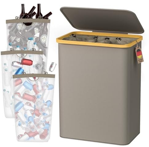 AdelDream 160L Pfandflaschen Sammelbehälter 2 Fächer Groß Pfandflaschen Aufbewahrung Behälter Leergut & Altglas Aufbewahrung Flaschensammler mit Loch Küche Abstellraum Flaschentasche Dunkelgrau