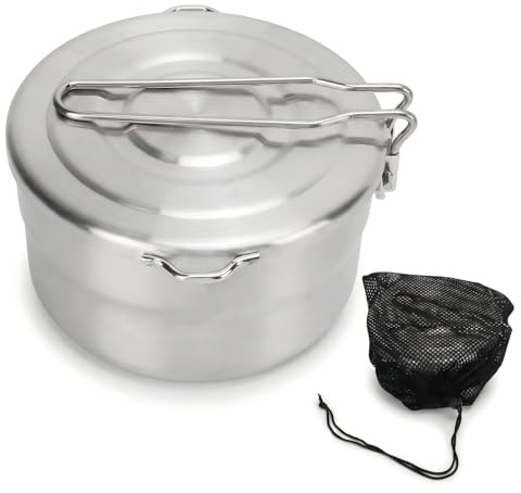 ANKROYU 1,5 l Campingtopf, Camping-Kochtopf aus Edelstahl, Camping-Bento-Topf mit Klappgriff, Camping-Kochtopf mit Deckel für Bergsteigen im Freien