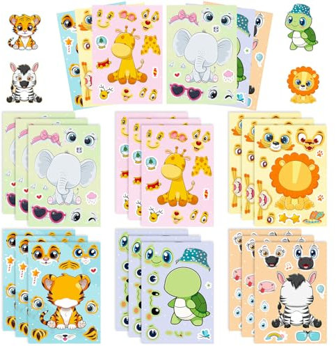 18Stk Tier Aufkleber, Kinder DIY Aufkleber Set, Tier Party Dekoration, Fantasy Tier Aufkleber, DIY Elefant Löwe Giraffe Tiger Schildkröte Zebra Aufkleber