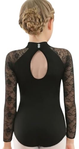 Xumplo Gymnastics Leotards for Girls Long Sleeve Lace Ballet Leotard Kids Black Dancewear Tween Girl Floral Dancing Outfit 5-6 Years