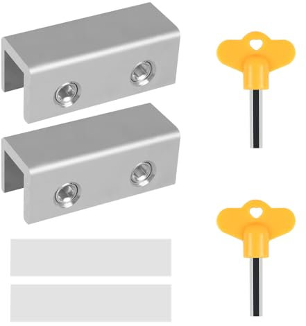 Serrures Fenêtre Coulissantes, 2/4 Ensembles de Bloque Porte Coulissante, Verrou Baie Coulissante Réglable en Acier Inoxydable, avec Clés et Entretoise Antidérapante pour Fenêtres Haut et Bas