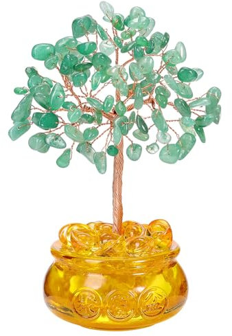 Jovivi Green Aventurine Crystal Tree Healing Crystals Gemstones Tree of life Spiritual Crystal Gifts for Women,Money Tree Feng Shui Ornament With Golden Cornucopia Base For Lucky Wealth Prosperity