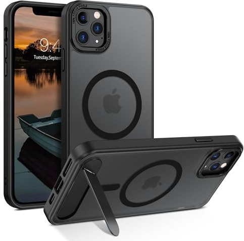 GUAGUA for iPhone 11 Pro Max Case with Stand, Magnetic Cases with Foldable Invisible Stand Translucent Matte Back Slim Protective Shockproof Kickstand Phone Case for iPhone 11 Pro Max 6.7, Black