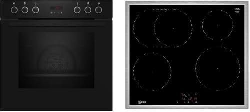 NEFF EX4PIB0, Herd-Set bestehend aus E2CCG6AK4 Herd, 60 x 60 cm, Pyrolyse-Selbstreinigung, CircoTherm, LED-Display & M56SBF1L0 Induktionskochfeld, Powerstufe, Bräterzone, Edelstahlrahmen