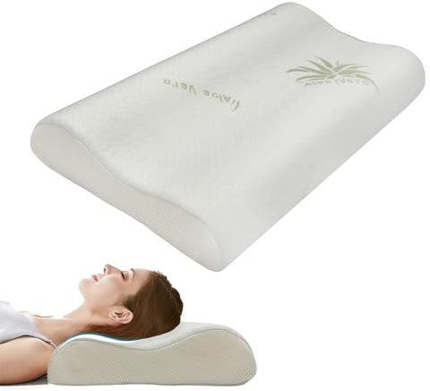 Kiby® Cuscino Cervicale in Memory Foam [DISPOSITIVO MEDICO Detraibile] Ortopedico con Aloe Vera (Certificato OEKO-TEX®), Doppia Onda Ergonomico, Traspirante, Antirussamento, Anallergico e Lavabile