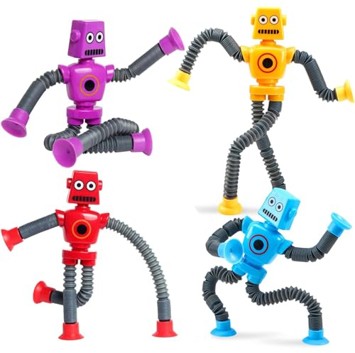XLKJ Robot Tubes Toy, 4 Pack Stretchy Robot, Stress Relief Toys for Above 3 Telescopic Toys