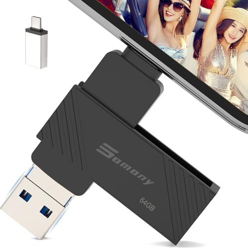 Speicherstick iPhone 64gb-Speicherstick USB c Externe Festplatte für Handy,Photostick 3.0 geeignet für iPhone/iOS/Android/Smartphones/Tablets/PC-USB Stick Handy Fotos speichern,Schwarz