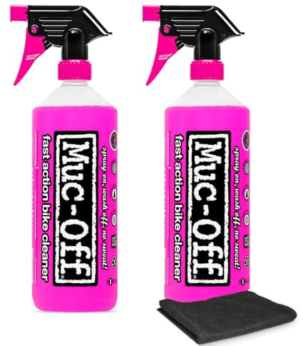 Muc-Off Nano Tech Bike Cleaner 1L - Pack of 2 with Microfiber Cloth | Biodegradable Formula, Safe on Carbon Fibre and All Surfaces | Breaks Down Dirt on a Molecular Level