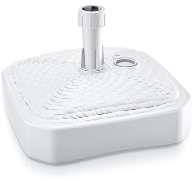 DIKEL Sonnenschirmständer 39x39 cm befüllbar mit Wasser oder Sand 12 L | Robuster Schirmständer aus wetterfestem Kunststoff | Stabiler Sonnenschirmfuß für Terrasse, Garten und Strand | Rattan Weiß