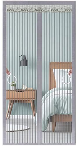 HUHJYUGE Rideau de Porte Magnétique Anti Mouche, Rideau de Porte Pliable Magnétique, Moustiquaire de Porte Magnétique, Très Fine Fermeture Automatique (Gray 120x230cm)