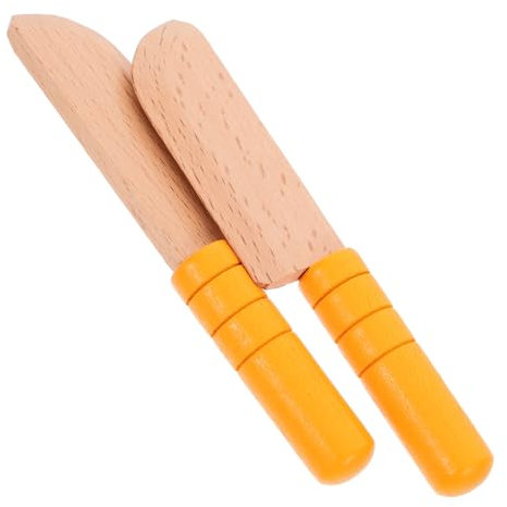 SOPOTUTU 2 Pièces Couteaux Bois pour Simulation de Cuisine Montessori Ustensile de Découpe Sécurisé pour Jeux de Rôle Cuisine