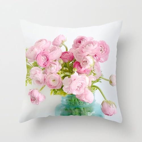 Housse Coussin 40x40 Rose Rose Taie Oreiller Tissu Polyester Lavable Coussin Canape Decoratif Housse Coussin Exterieur Intérieur pour Chambre Chaise Lit Jardin