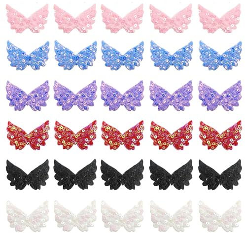 ZAHD 60 Stück Engelsflügel Klein Pailletten Flügel Patches (Mehrfarbig) | Patches kleine Engelsflügel Flicken Aufbügeln Glitzernde Engelsflügel Mini flügel Für Ornamente Stoff für Kleidungsstück