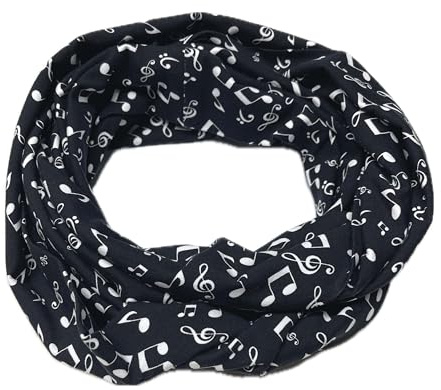 Landhuis Handmade Musik-Loop schwarz mit weißen Noten – weicher Jersey-Schal für Damen & Herren – Geschenk für Musiker & Musiklehrer