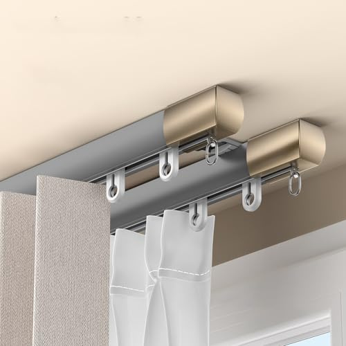 Geräuscharme Doppel-Gardinenschienen, Vorhangschiene Aus Aluminium, Sanft Gleitende Schienen Für Raumteiler Im Wohnzimmer Und Schlafzimmer(Gray,1.9m(6.2ft))