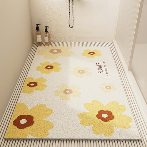 Tappetino Doccia Antiscivolo 50x70cm,Tappeto Doccia Senza Ventose,Tappetino Vasca Antiscivolo con Fori di Drenaggio,Floreale G