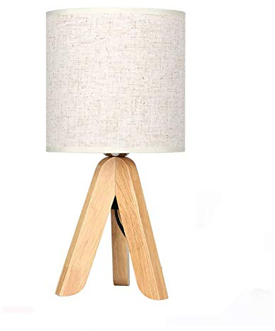 Modern Grey Fabric Tripod Bedside Table Lamp with Switch, E26 Reading & Study Desk Light, Wooden Base, Stylish Home Décor for Bedroom & Living Room
