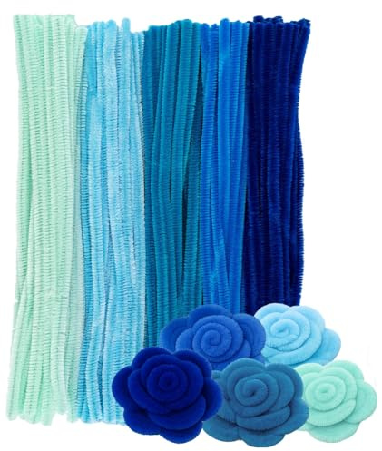 Ideen mit Herz | 100 Chenille-Drähte | Pfeifenreiniger zum Basteln | bunte Pfeifenputzer in 5 verschiedenen Farben | 30 cm lang | Ø 6 mm (Blautöne)