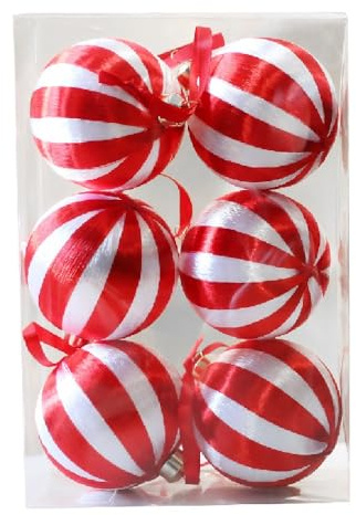 Weihnachtskugel-Ornamente, gestreifte Weihnachtskugeln, hängende Kugeln, rot-weiß gestreifte Kugel-Dekoration (Rot-Weiß)