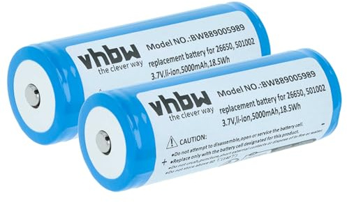 vhbw 2X Akku kompatibel mit Ledlenser M6R, MT14 Taschenlampe Kopflampe (5 Ah, 3,7 V, Li-Ion)