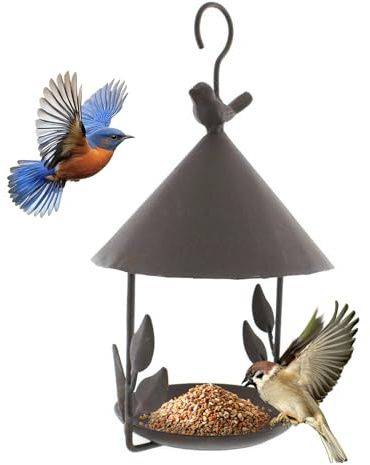 Mangiatoia per Uccelli Selvatici,CEIEVER Mangiatoia Casa Uccelli Appeso Esterno in Ghisa Realizzata in Metallo Resistente Bird Feeder per Giardino,Patio