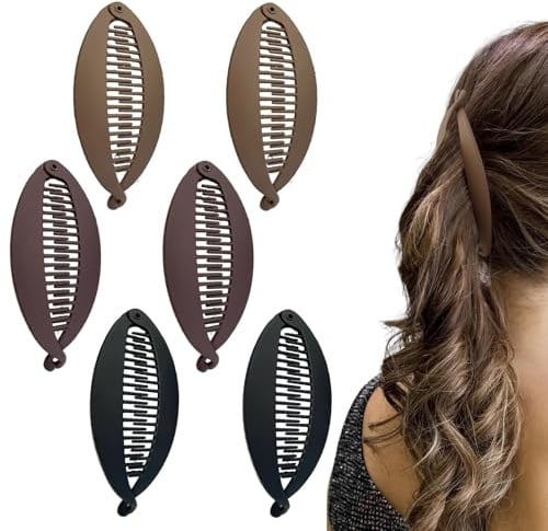 MNYXIS Confezione da 6 clip per capelli a banana, design codicepesce, Banana Clip pettine per Capelli,fermagli per capelli a banana retrò, per donne con capelli lunghi, ricci e lisci