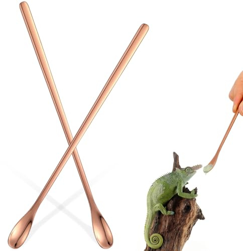 FRCOLOR Cuillères à Reptiles Confortables à Tenir et Faciles à Utiliser en Acier Inoxydable Lot de 2 pour Nourrir Lézards et Petits Animaux en Terrarium