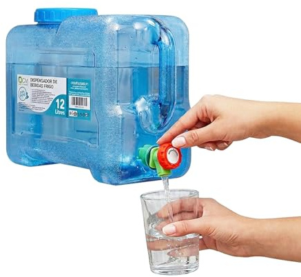 Two Tigers | Bidón De Agua Con Grifo 12 Litros | Garrafa De Plástico Portátil Para Frigorífico y Nevera | Dispensador Antigoteo Sin Derrames Para Camping Excursiones y Picnic Cocina y Furgoneta Camión