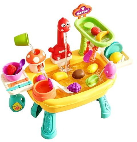 Water Activity Table - Dinosaur Crane Play Food Summer Toy | Outdoor Sensory Water Table | For Children Ages 3 And Up, Preschooler, Garden, Pool, Cognitive Training Set