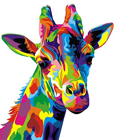 Komking Peinture par numéros pour adultes et enfants, kit de bricolage pour adultes Peinture acrylique à partir de chiffres sur toile sans cadre, girafe colorée 16 x 20 pouces