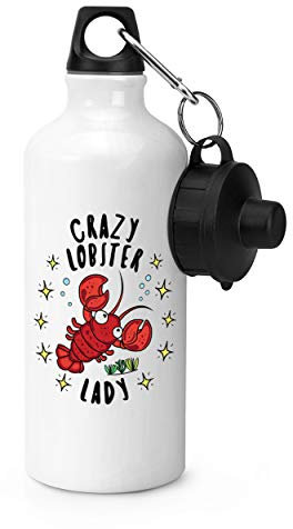 Gift Base Trinkflasche, Sportflasche, englischsprachige Aufschrift „Crazy Lobster Lady“, Motiv mit Hummer