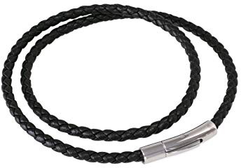 Fly Style Halskette aus Kunstleder schwarz geflochten mit Verschluss aus Edelstahl - Herren Kette, Längen:ca. 45.0 cm, Stärke:4 mm
