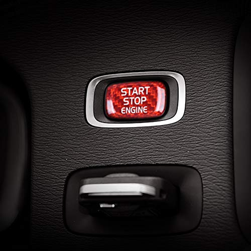 M.JVisun Kohlefaser EIN Knopf Start Taste Deckel Trimmen für Volvo, Zündung Schalter Aufkleber für Volvo S60 S60L S80L V40 V60 XC60 - Rot