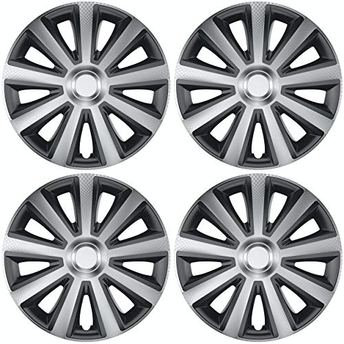 Versaco Radkappen AVIATORCAR14 Carbon Schwarz/Silber 14 Zoll 9 Speichen 4er Set Radkappen inkl. Befestigungsmaterial/Anleitung