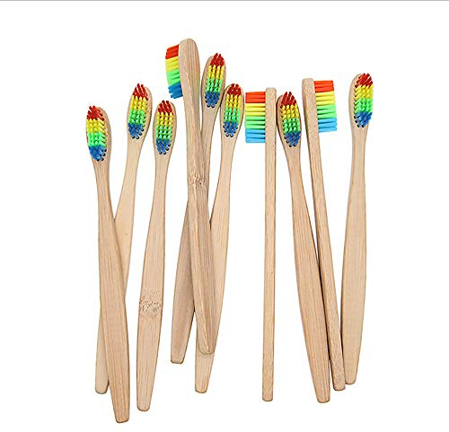 Yajun Bambus Griff Zahnbürste Natürliche Umweltfreundlich Zahnbürste Regenbogen Bunte Haare Weiche Mundpflege Bürste 10 PCS